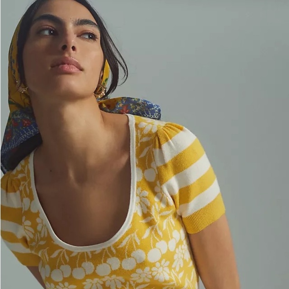 Anthropologie Yellow and White Striped Sweater